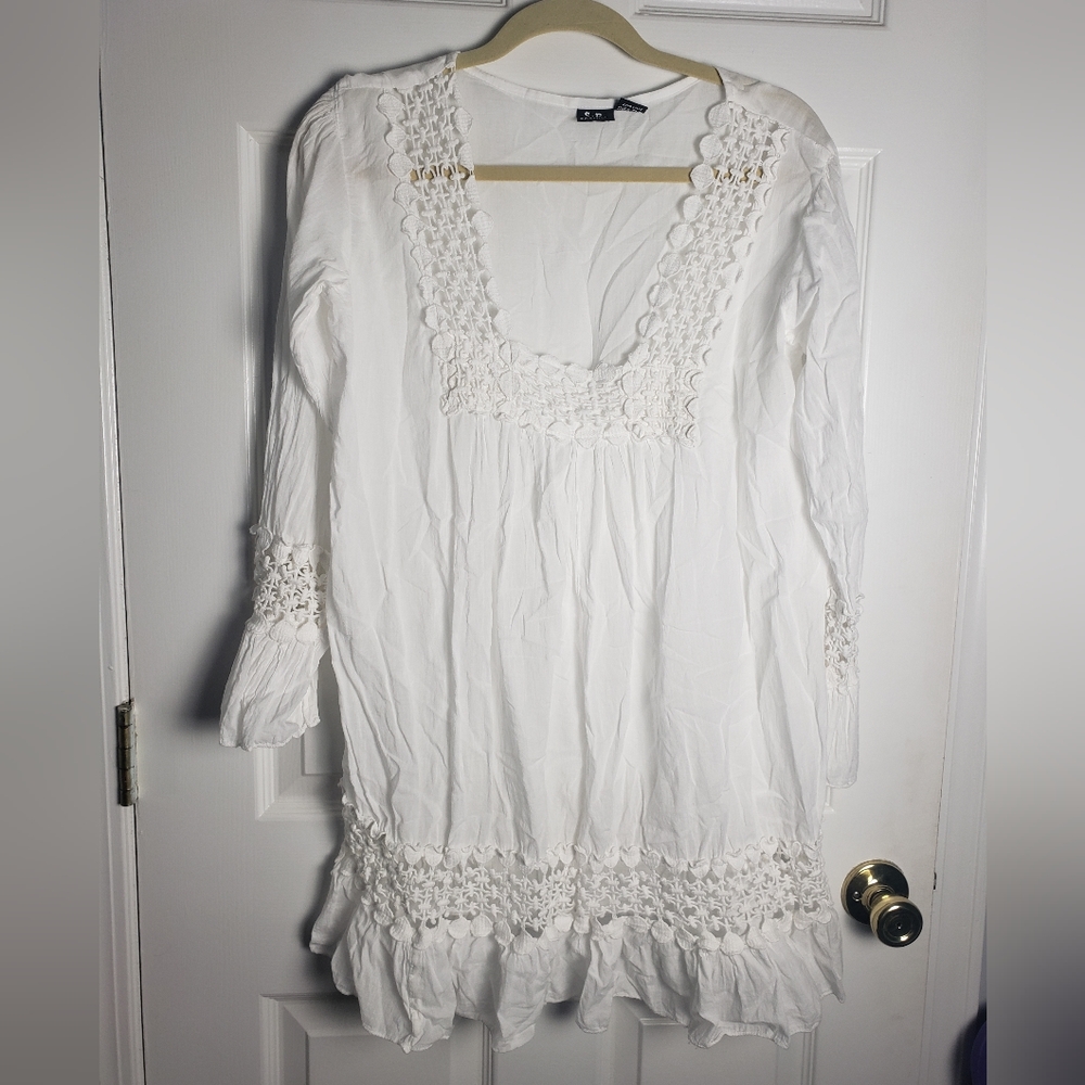S.R. Fashion Peasant Top Blouse Boho Crochet Tunic